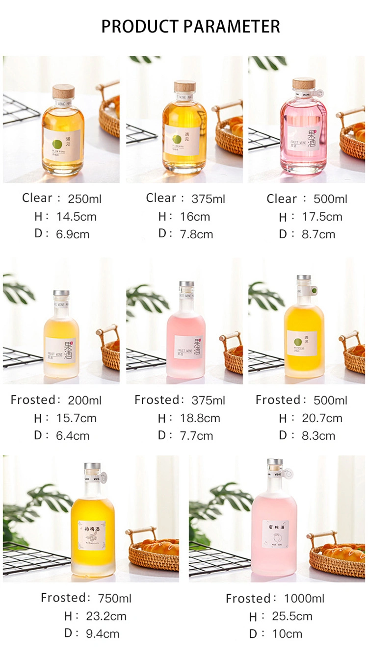 Empty Clear Glass Wine Bottle Whisky 200ml 250ml 500ml 750ml Champagne Vodka Bottle with Cork