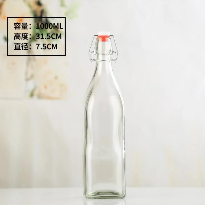 Factory Wholesale Round Snap Glass Bottles Clear Sealed Jars Enzyme Bottles Drink Bottles Carry Handles Milk Bottles in Stock