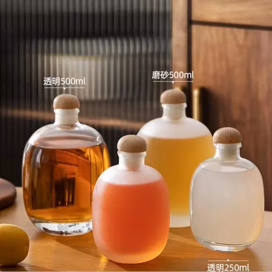500ml 透明ガラスボトル ドリンク、ジュース、アイスクリーム、ワイン用 コルク栓付き
