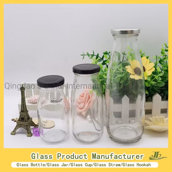 コールドプレスジュース 250 ミリリットル 300 ミリリットル 500 ミリリットル 16 オンスクリアフレンチスクエアミルクドリンクガラスボトルプラスチックスクリューキャップ付き