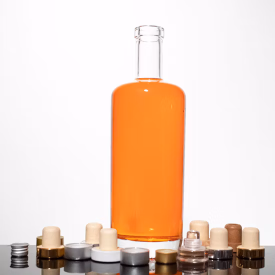 750ml クリアで美しいガラスボトル ワイン/リキュール/テキーラ/ウォッカ/ウイスキー/ブランデー用 エンボス装飾デザイン付き