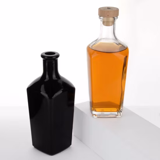 グロスブラッククリア700ml 750mlガラスウイスキーウォッカラム酒ボトルコルク栓付き