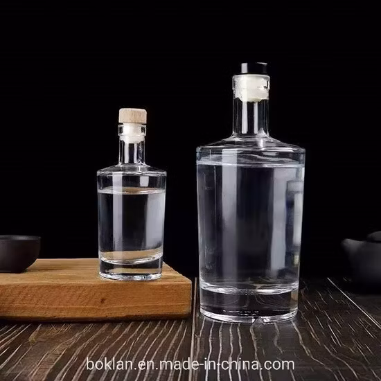 ウォッカジンウイスキーラム用コルク付き100ml、375ml、500ml、750ml酒ガラスボトル